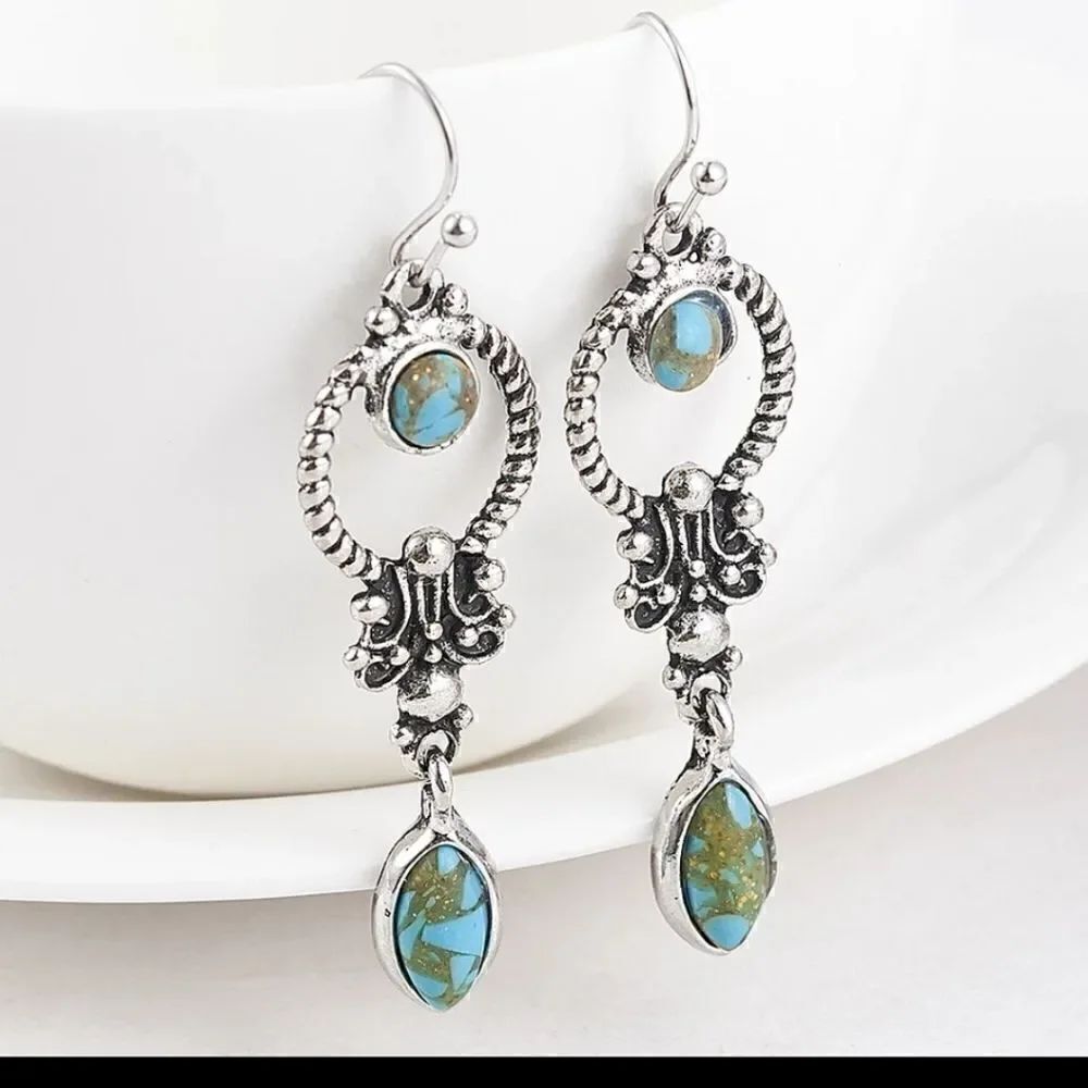 FAUX Turquoise French Hook Dangle Earrings